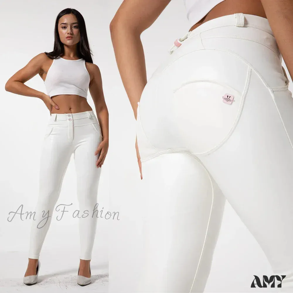 Skin Tight Dark Red Leather Faux Stretch Slim Fit Pants