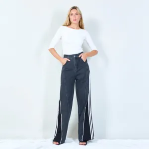 Sporty denim pants with side stripes wholesale