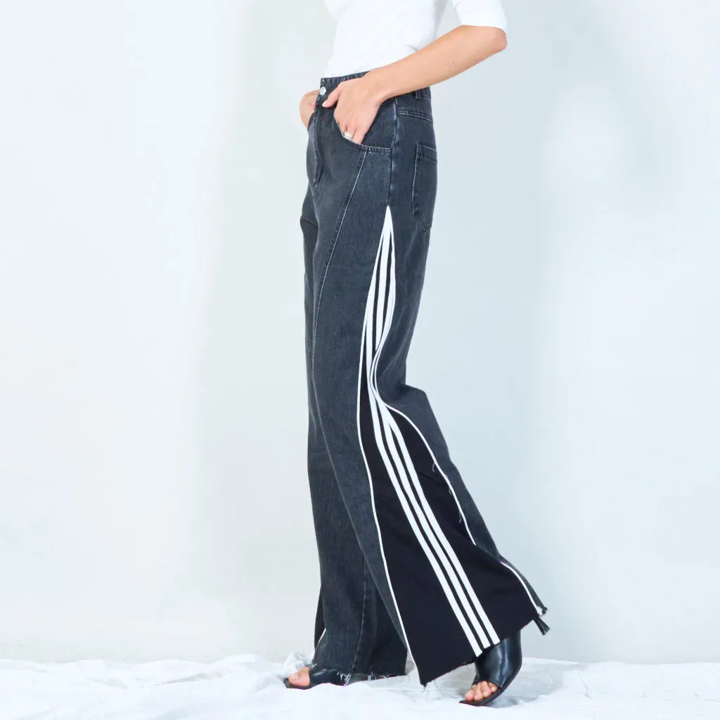 Sporty denim pants with side stripes wholesale