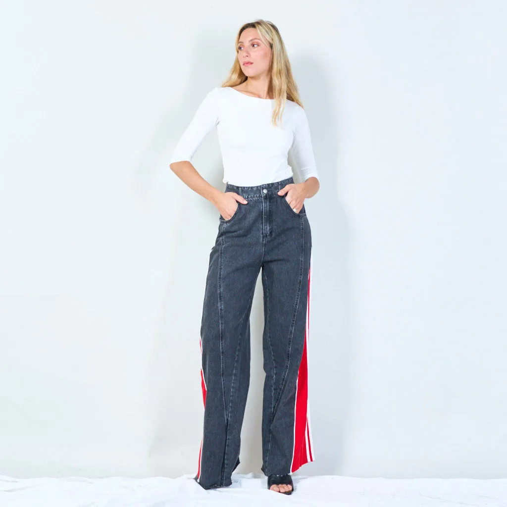 Sporty denim pants with side stripes wholesale