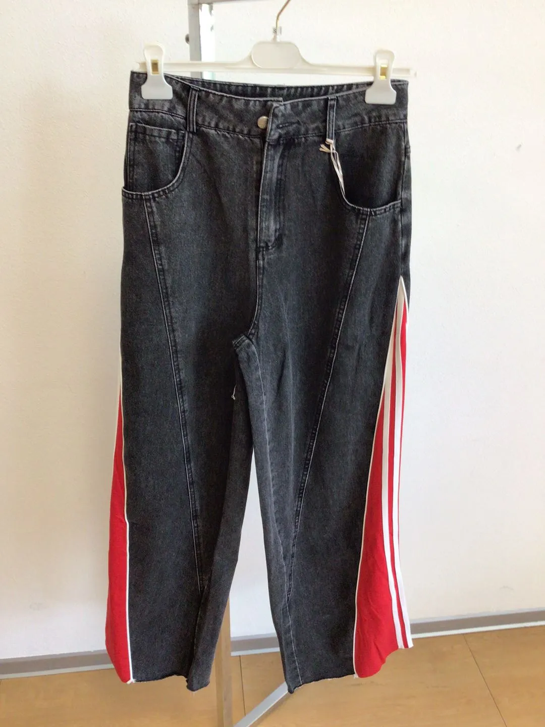 Sporty denim pants with side stripes wholesale