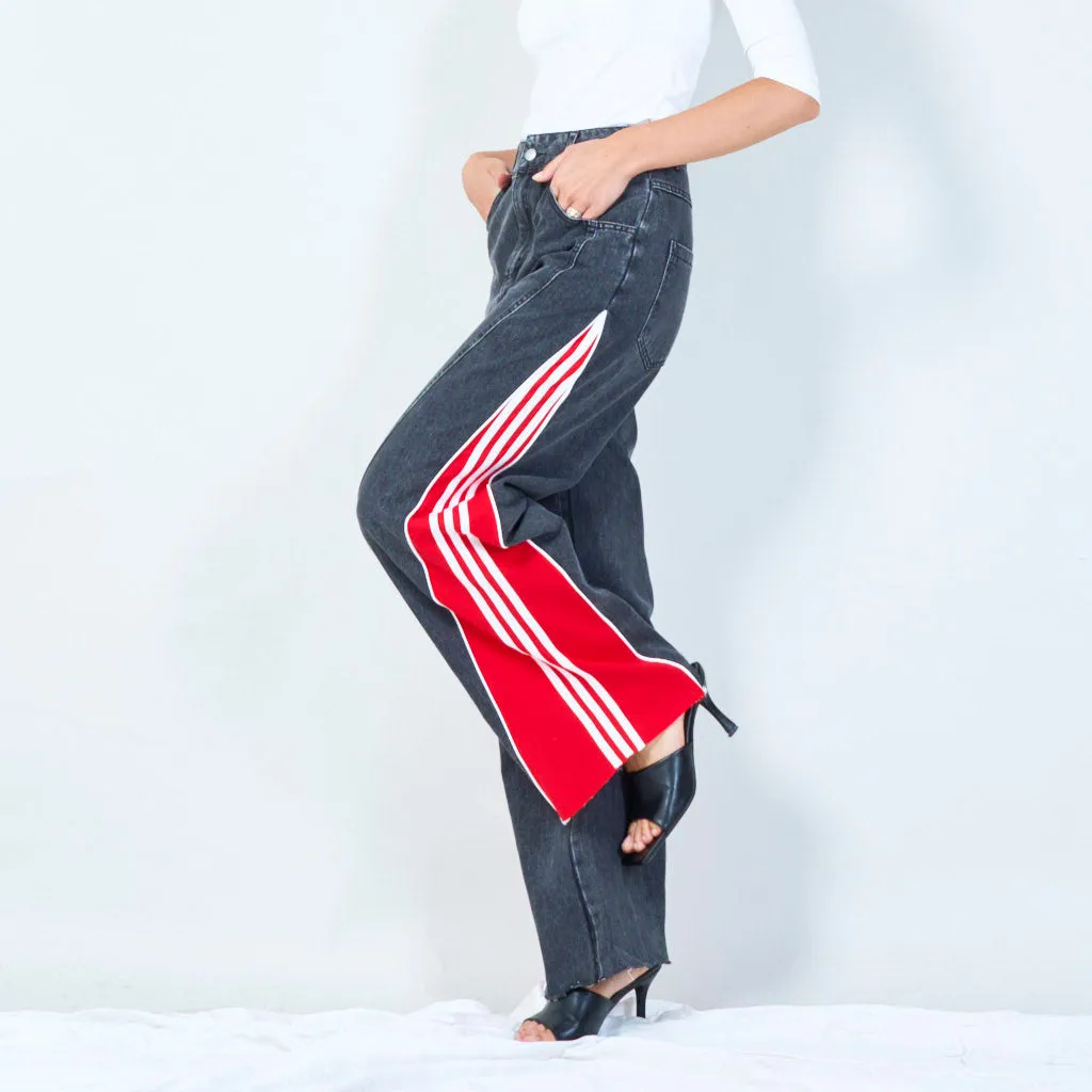 Sporty denim pants with side stripes wholesale