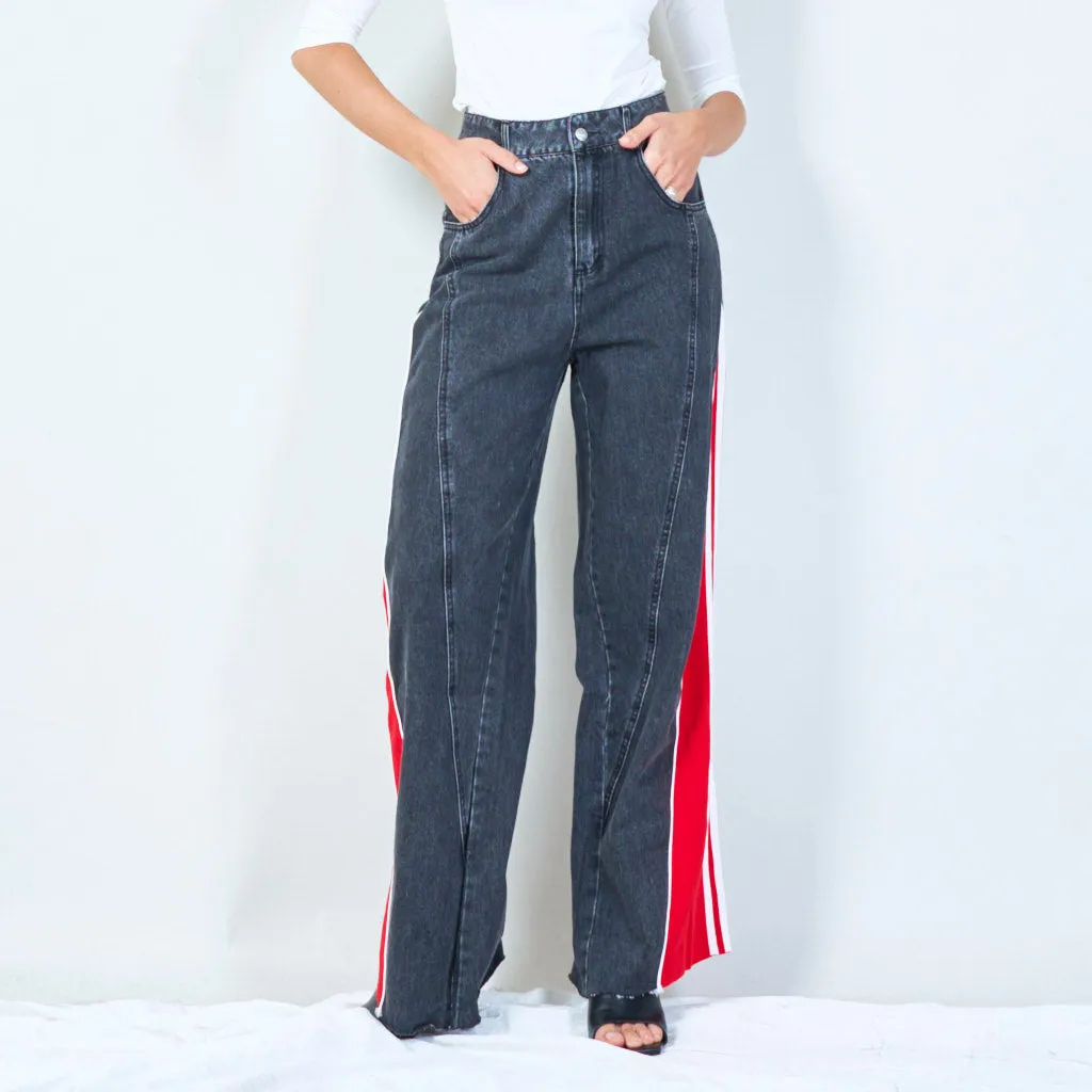 Sporty denim pants with side stripes wholesale