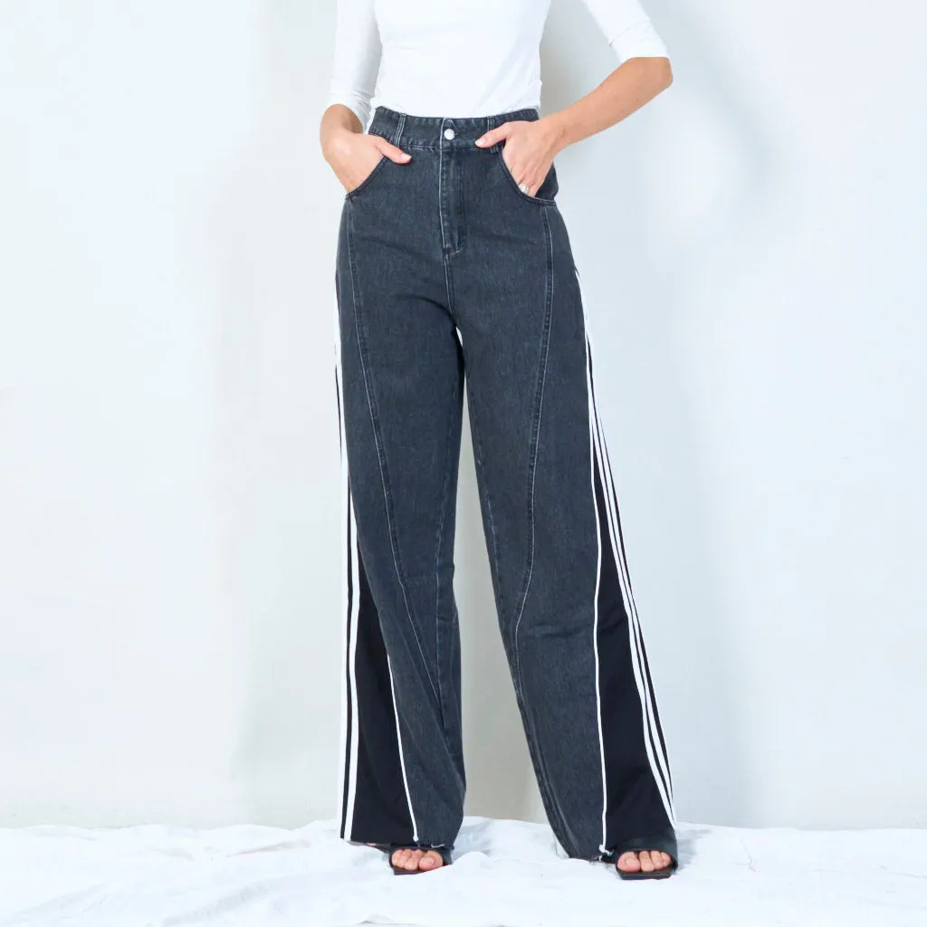 Sporty denim pants with side stripes wholesale