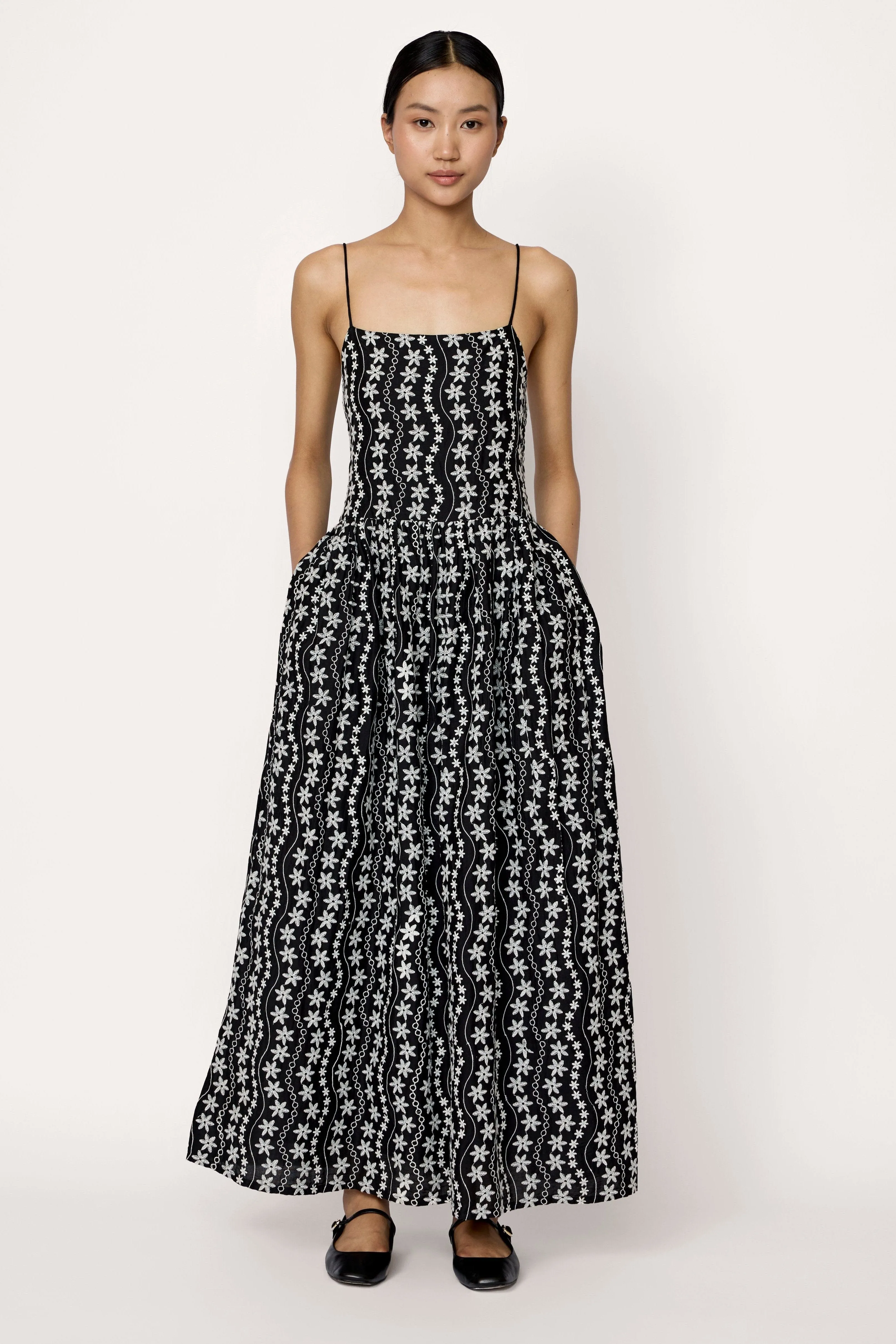 Strappy Bodice Dress - Embroidered Floral