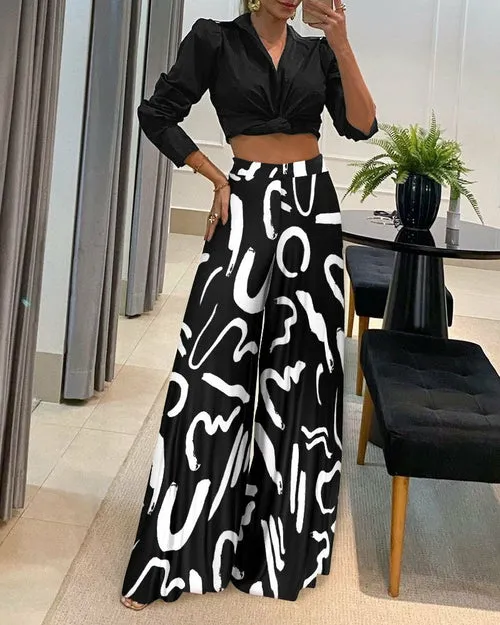 Stylish Casual High-Waisted Pants and Shirt Set