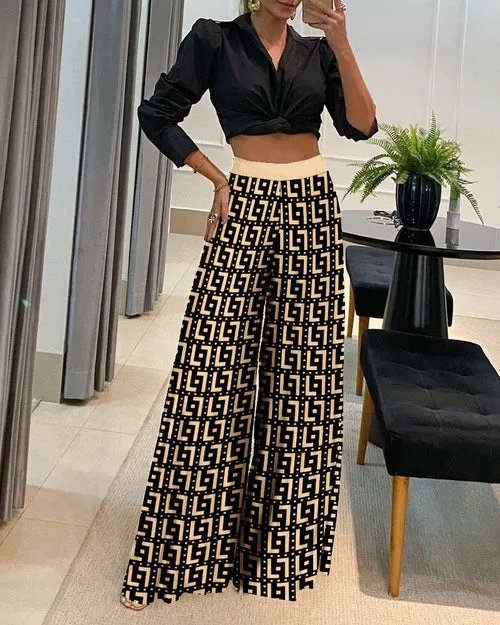 Stylish Casual High-Waisted Pants and Shirt Set