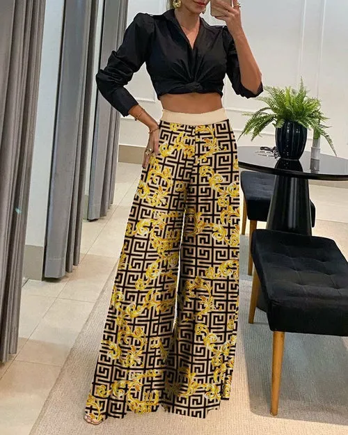Stylish Casual High-Waisted Pants and Shirt Set