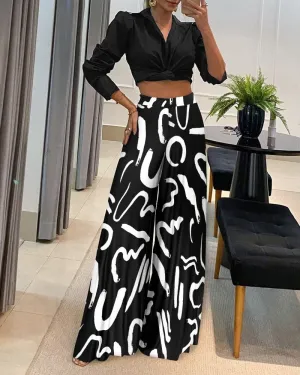 Stylish Casual High-Waisted Pants and Shirt Set