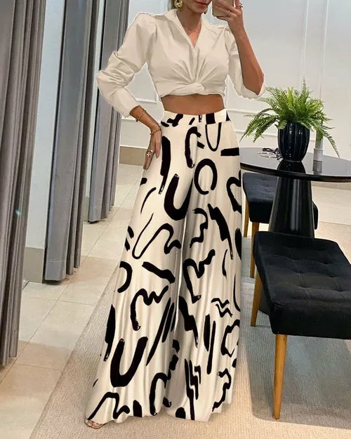 Stylish Casual High-Waisted Pants and Shirt Set