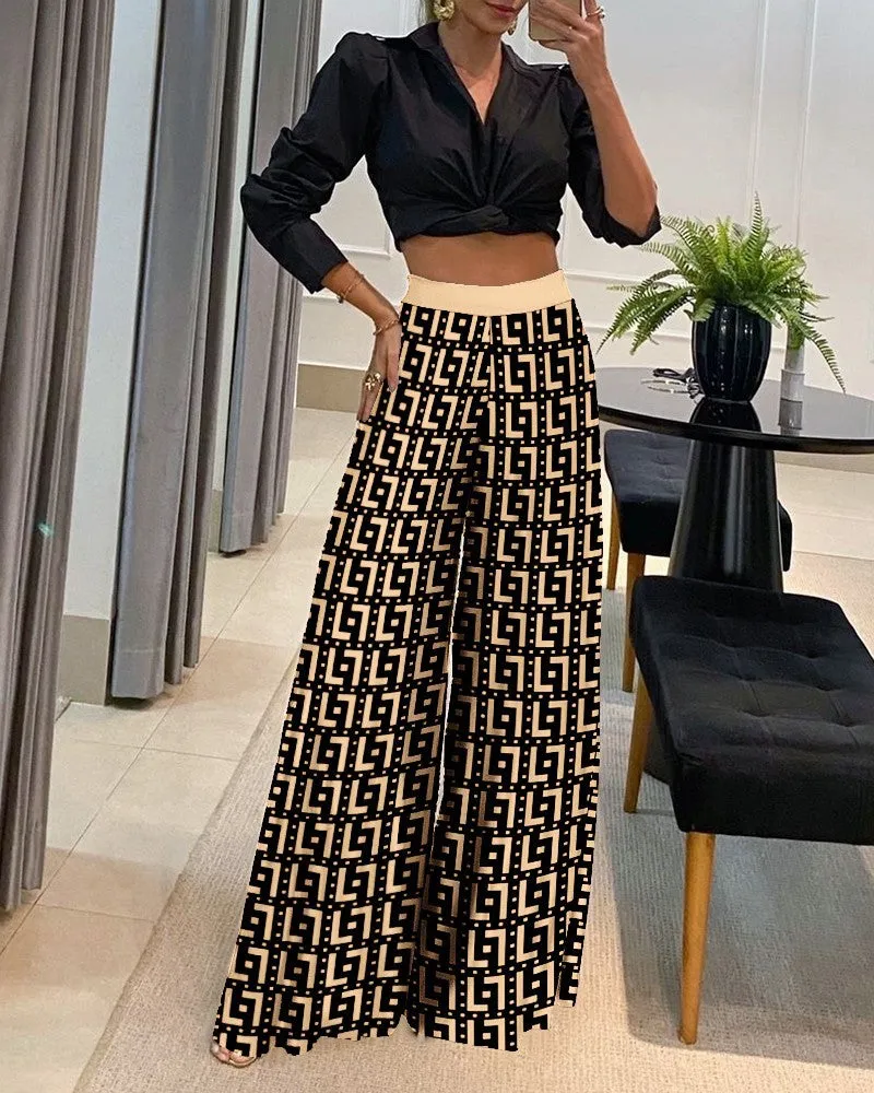 Stylish Casual High-Waisted Pants and Shirt Set