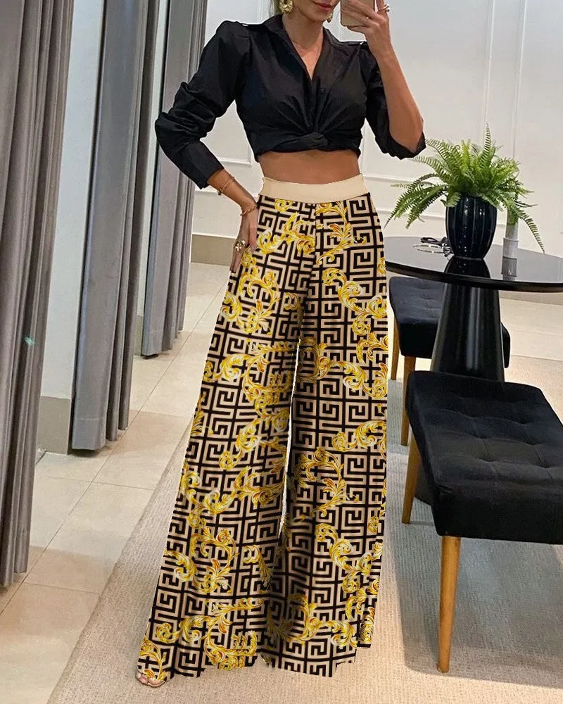 Stylish Casual High-Waisted Pants and Shirt Set