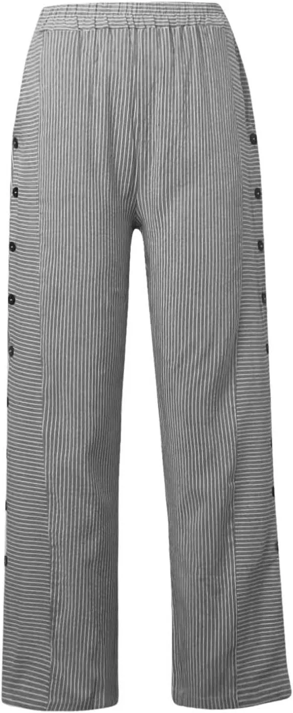 Summer Casual Pants for Women Loose Button Elastic High Waisted Beach Pants Straight Leg Drawstring Lightweight Trousers