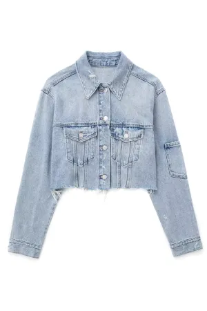 'Thea' Frayed Short Denim Jacket