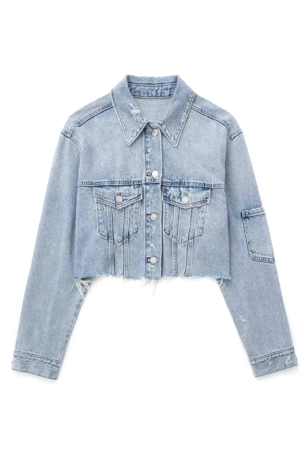 'Thea' Frayed Short Denim Jacket