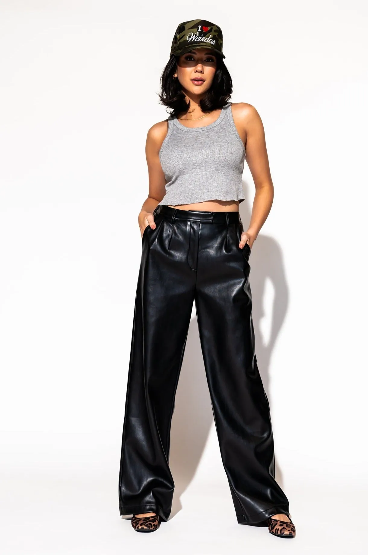 Told My Mom About You Buttery Soft Vegan Leather Trousers in Black