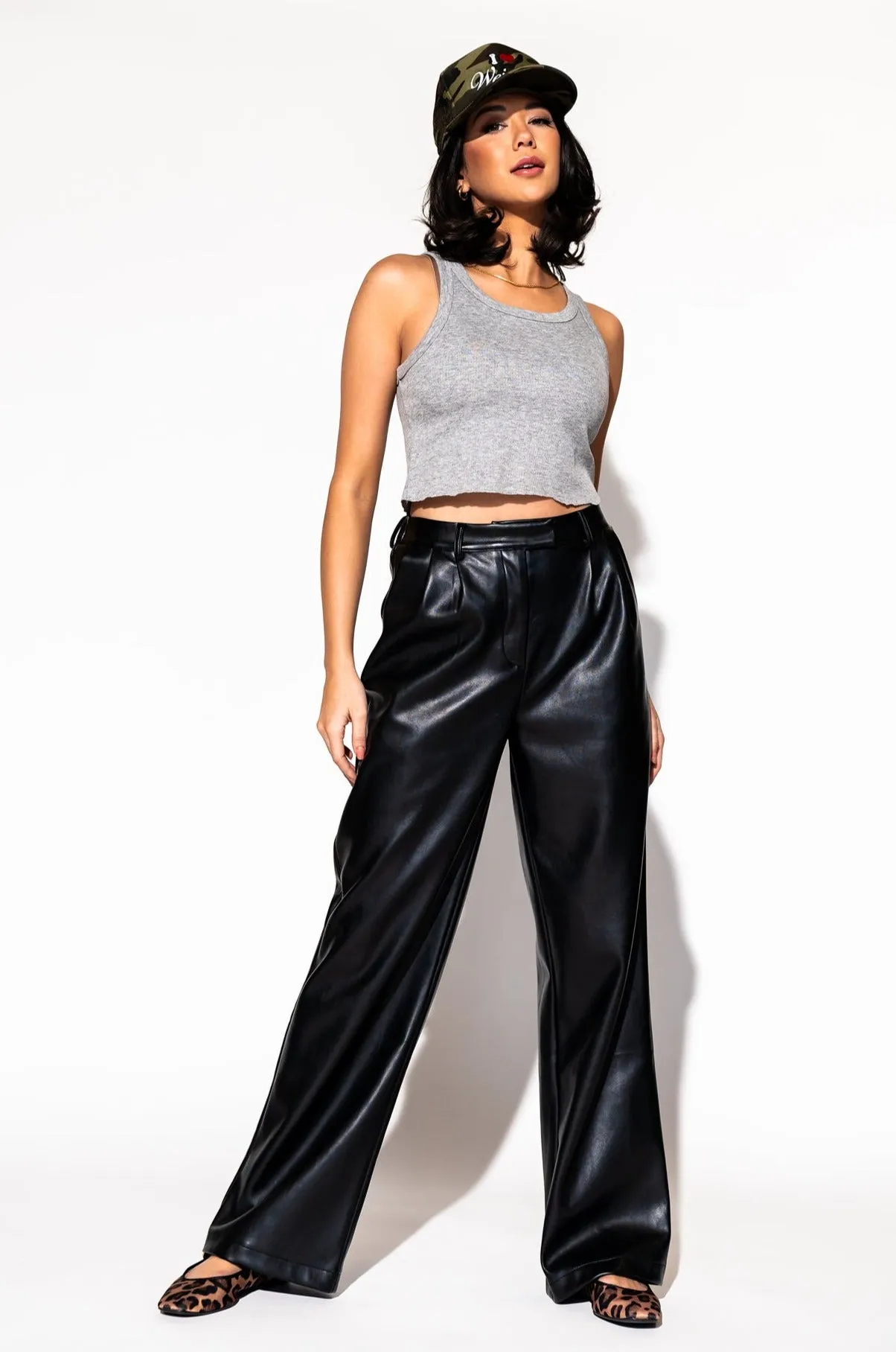 Told My Mom About You Buttery Soft Vegan Leather Trousers in Black