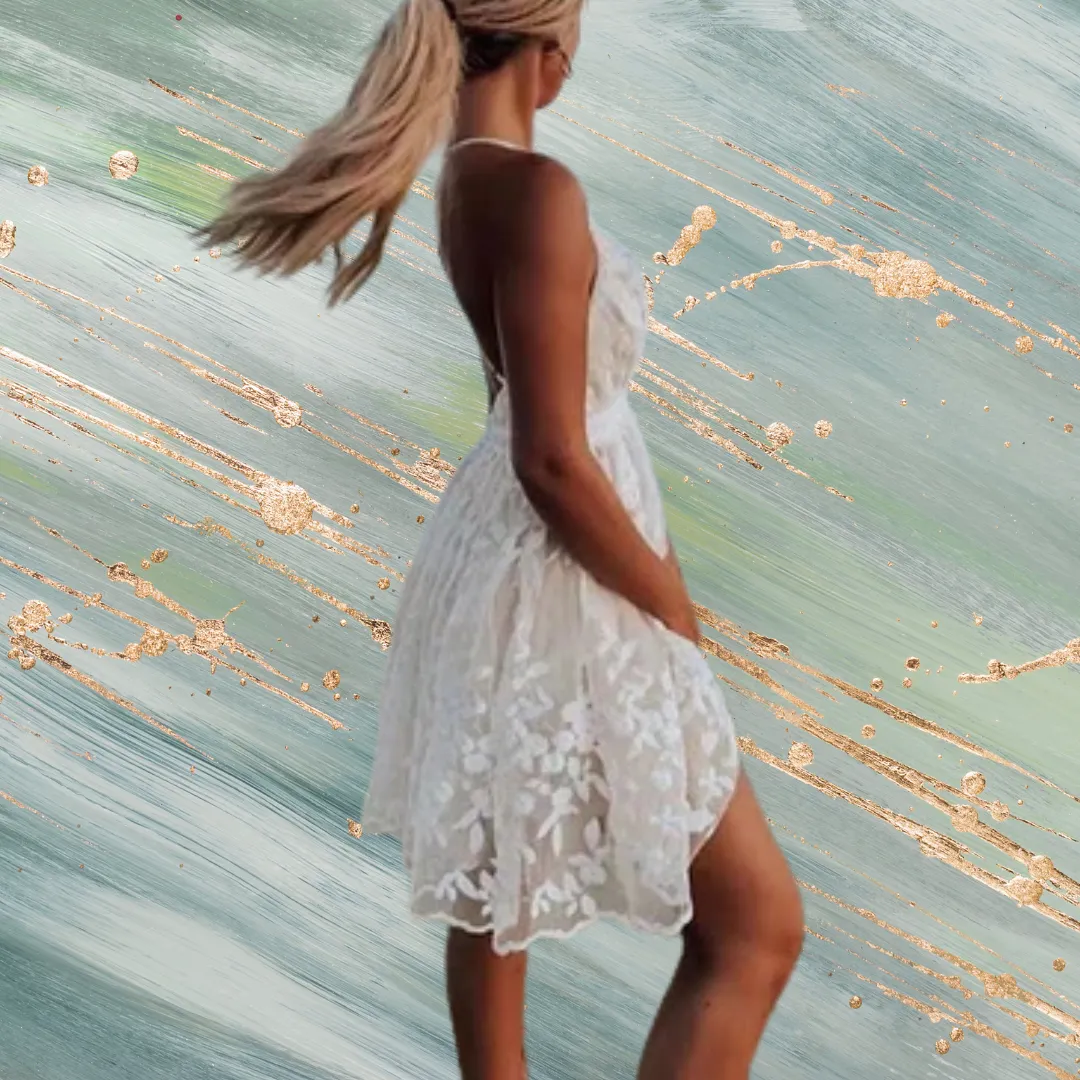 White Sleeveless Lace Summer Mini Dress