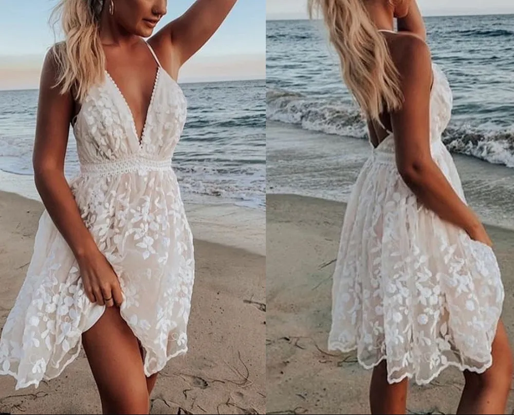 White Sleeveless Lace Summer Mini Dress