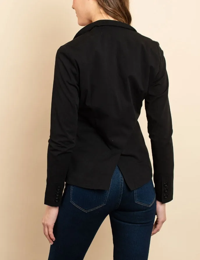 Women's Black Single Button Black Blazer