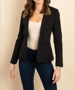 Women's Black Single Button Black Blazer