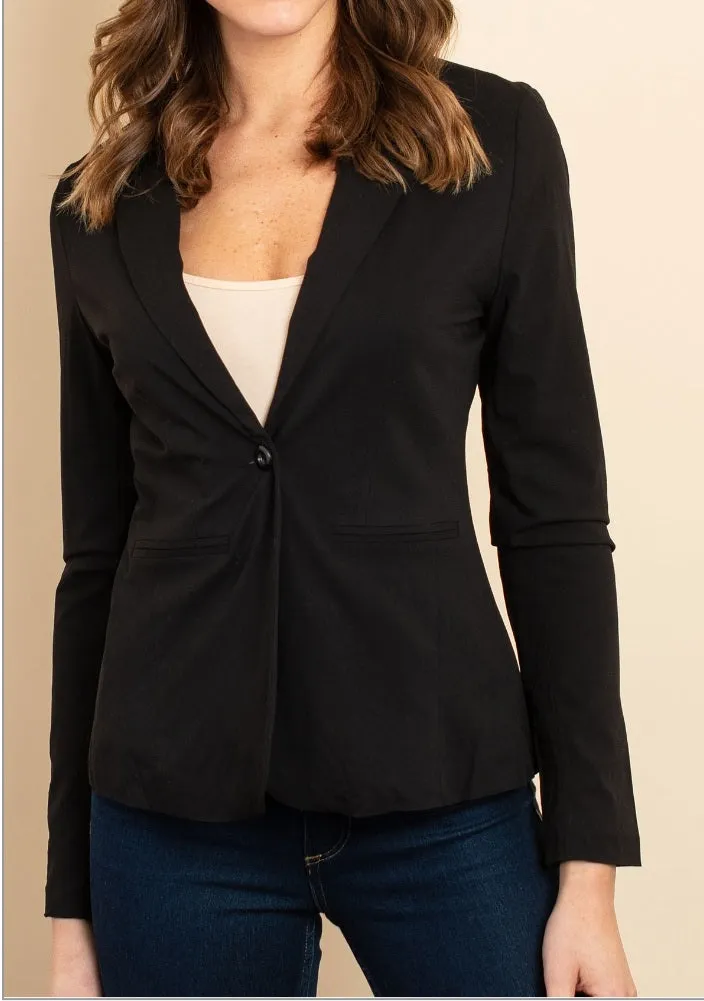 Women's Black Single Button Black Blazer