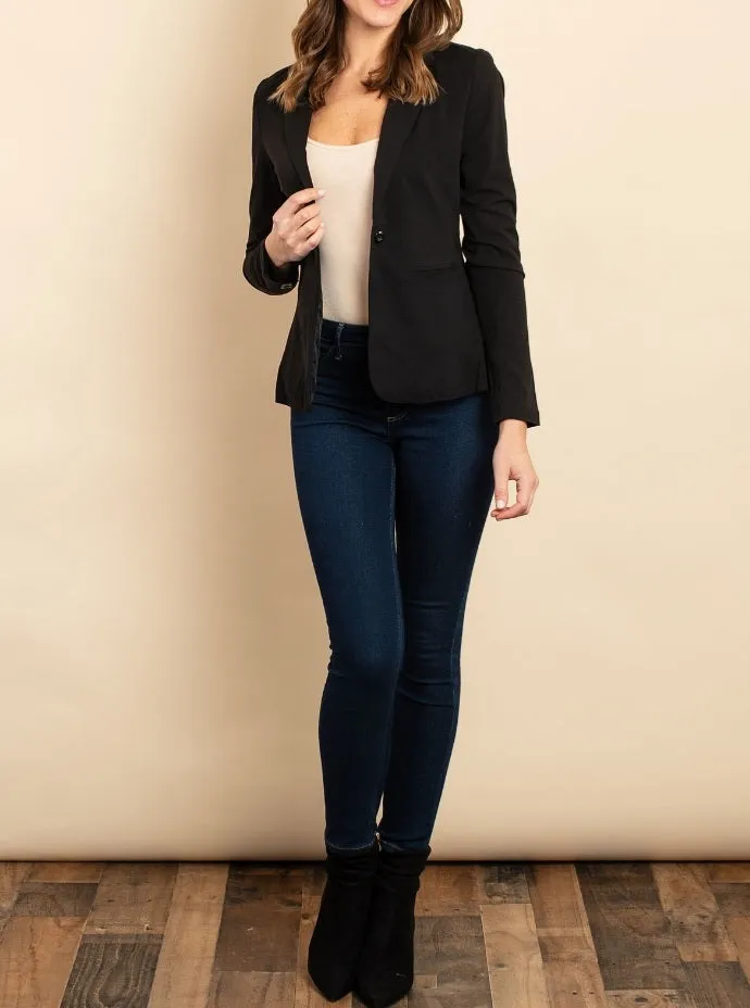 Women's Black Single Button Black Blazer