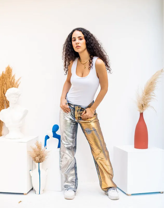 Women's Gold-Silver Metallic Denim Jeans - Shimmer Pants from Egypt