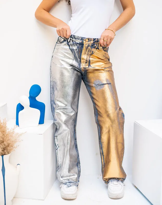Women's Gold-Silver Metallic Denim Jeans - Shimmer Pants from Egypt