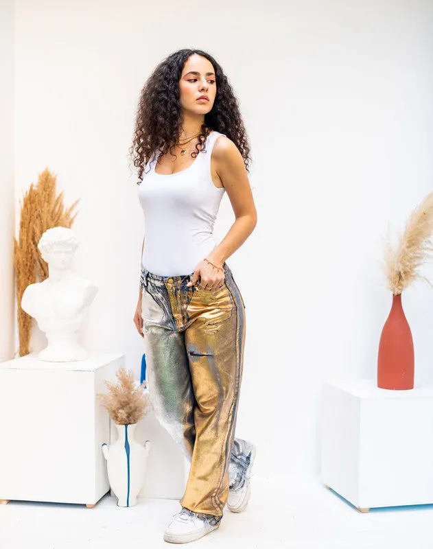 Women's Gold-Silver Metallic Denim Jeans - Shimmer Pants from Egypt