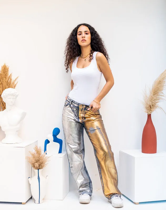 Women's Gold-Silver Metallic Denim Jeans - Shimmer Pants from Egypt