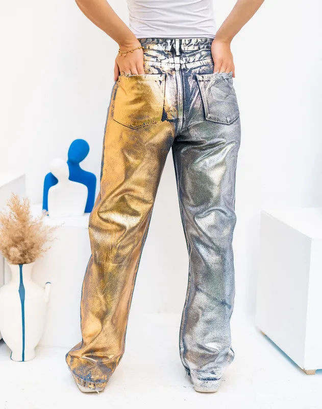 Women's Gold-Silver Metallic Denim Jeans - Shimmer Pants from Egypt