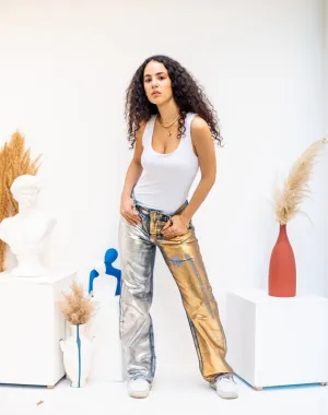 Women's Gold-Silver Metallic Denim Jeans - Shimmer Pants from Egypt