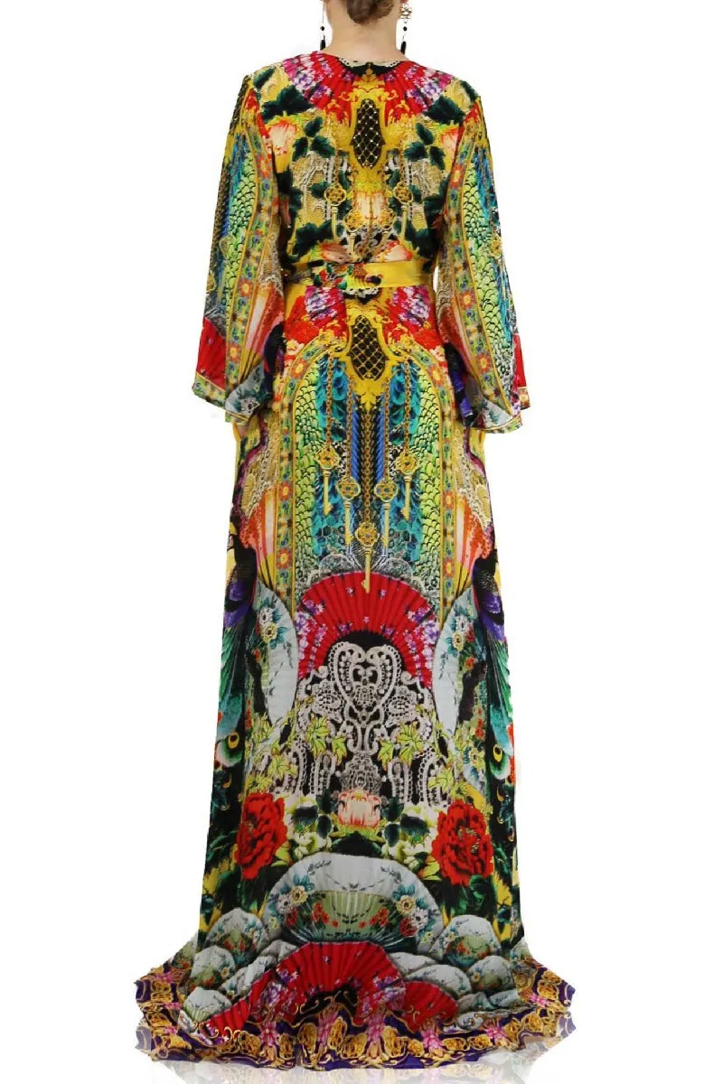 Yellow Long Sleeve Long Wrap Dress